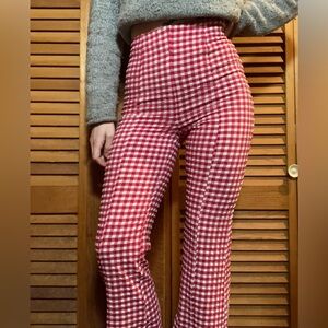 Ganni Red and White Checkered Flare Stretch Pants